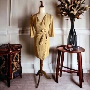 MANGO khaki trench-coat dress‎ with belt tie front buttons short dress NEW